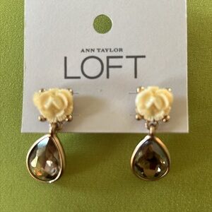 Ann Taylor Loft Earrings.Post back.Never worn.Rosebud with dangle teardrop gem